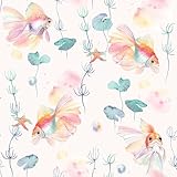 VistaPalette 18'x236' Watercolor Colorful Gold Fish Peel and Stick Self Adhesive Wallpaper Removable Contact Paper Stick on Easy Peel Off Wall Paper for Kitchen Bedroom Bathroom Renter