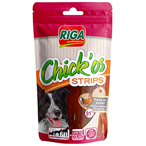 Riga - Chick'Os Streifen - Leckerbissen für Hunde Reich an Hähnchen mit hohem Proteingehalt - Fettarm - Ohne Farb- und Zusatzstoffe - 100g-Packung