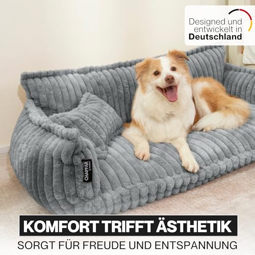 noviclass® Hundesofa Chaffar Hundebett | Orthopädische Matratze | Moderner Stil | Cord-Design Größen (Lichtgrau, XXL (140cm))