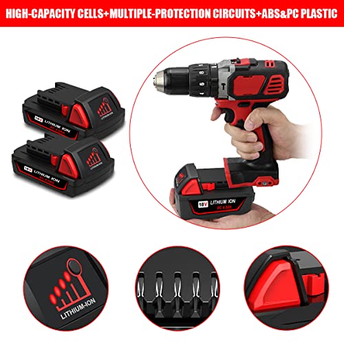 Atcuji 48-11-1820-2 Pack 18V 4.0Ah 48-11-1820 Compact Battery Pack For 18V 36Wh 2.0 Ah 1.5 Ah 3.0 Ah Battery Compatible With Milwaukee 18V Lithium Xc Cordless Power Tools M18 48-11-1820 2.0Ah 3.0Ah 1.5Ah Battery thumb #2