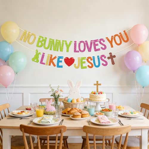 No Bunny Loves You Like Jesus Banner - Easter Decorations for Home and Church Party - Religious Spring Seasonal Sign - Christian Bunny Decor for Church by Little Man - Image 4