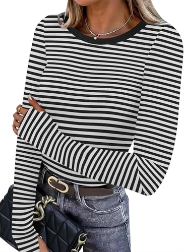 Striped Long Sleeve Shirts for Women with Thumb Holes Fleece