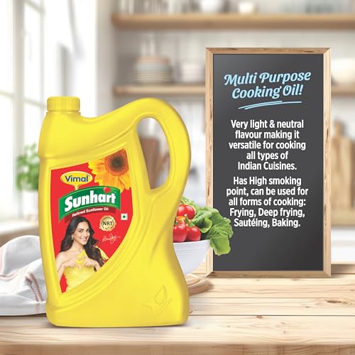 Image of Vimal Sunhart Sunflower Oil: Refined for Optimal Nutrition | Healthy Cooking Oil for All Your Culinary Needs | 5L