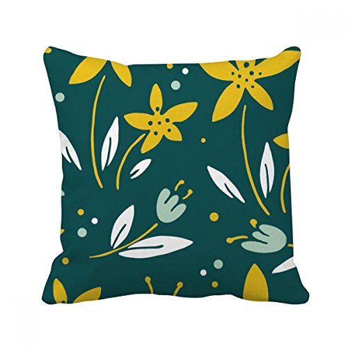 Coussin carré blanc vert jaune motif fleur plante 40x40 cm