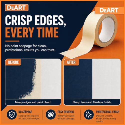 Image of DEART Colored Masking Tape Painters Tape 12, 8 or 6 Pack - 1 or 0.6 Inches for DIY Crafts Arts Supplies, Whiteboard Tape Dry Erase Board Tape for Kids No Residue (4, 0.7 Inch Beige)