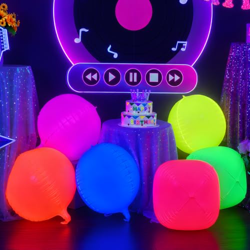Image of Neon Round Foil Balloons, Glow in The Dark Party Supplies, 6 Pcs 22 Inch