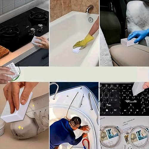 Image of 12 Powerful Magic Sponges Cleaning Eraser Melamine Sponge Foam Pads,Multi-Functional Household Cleaning Kitchen Dish Sponge for Furniture,Bathroom,Bathtub, Sink,Floor, Baseboard, Wall Cleaner