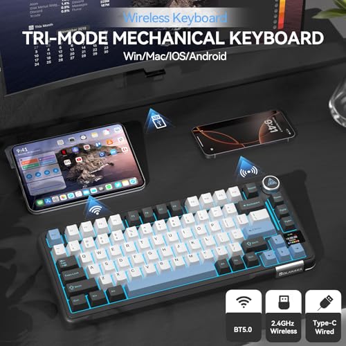 Image of SOLAKAKA A75 PRO Black Gaming Keyboard 75% Wireless Mechanical with Screen and Knob, RGB Backlit Hot Swappable Gasket Pre-lubed PBT Keycaps for PC /Mac /Win