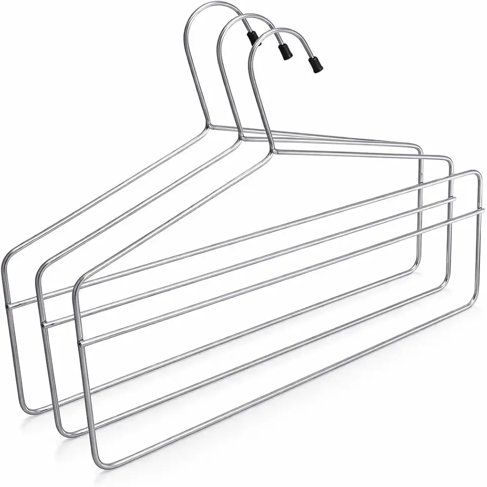 Kit 3 Cabides para Calças em Inox Cromado – Organizador Vertical Triplo, Suporte para Calças e Camisas, Economiza Espaço no Guarda-Roupa