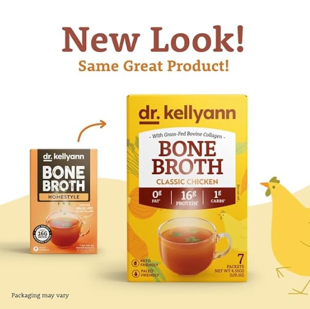Image of Dr. Kellyann Bone Broth Collagen Powder Packets (7 Servings) - 16g Protein, Grass-Fed Hydrolyzed Collagen, Keto & Paleo-Friendly