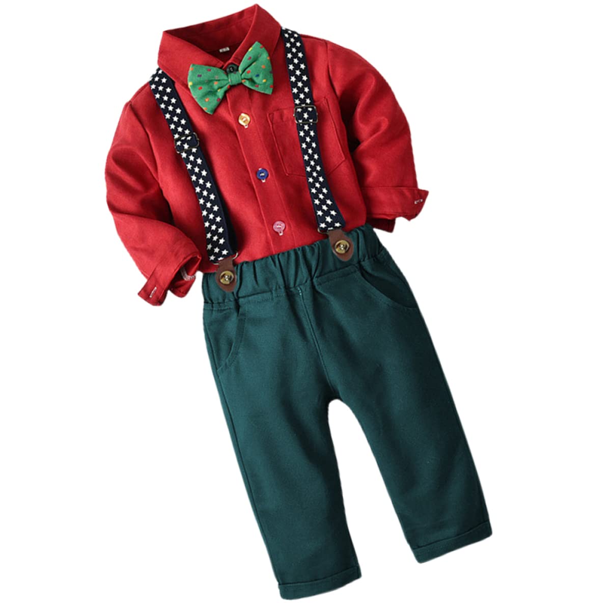 GALPADA Hosenträger-Set für Junge Mädchen mit Langärmeligem Hemd und Fliege Bestehend aus Anzug für Kleine Jungen Geeignet für Festliche Anlässe