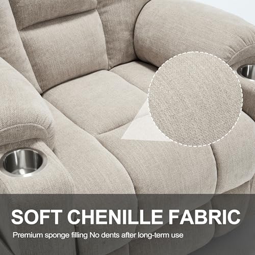 Image of Power Lift Recliner Chair for Elderly, Electric Lift Recliner with Vibration Massage and Lumbar Heating, Single Sofa Reclining Chair with Cup Holders Charging Ports, Chenille Fabric Beige