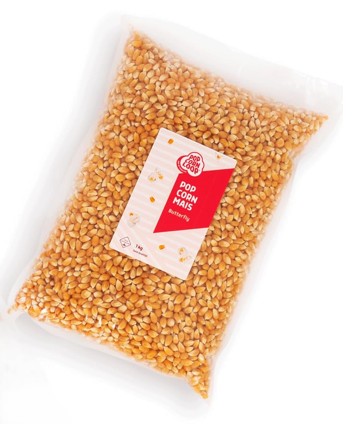 Popcornloop Popcorn Mais Butterfly 1KILO Kinopopcorn für Popcornmaschine Beste Gold Qualität Ohne Gentechnik Vegan Glutenfrei
