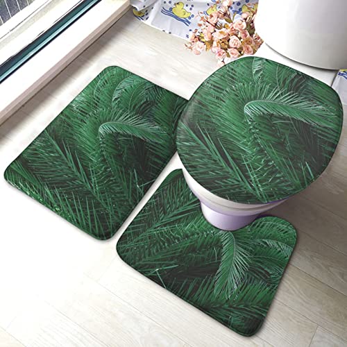 DIRYKILP Badematte + Konturmatte + WC-Deckelbezug, Blätter der Palme 3 Stück Badematten Set, mit rutschfester…