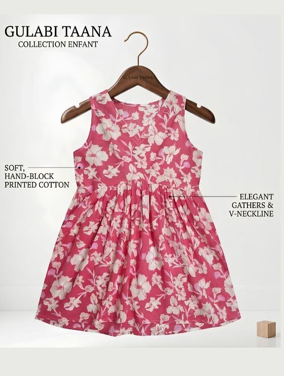 Image of Cotton Floral Printed Sleeveless Peplum Top for Women | V Neck Short Kurti for Girls | Casual Summer Regular Fit | Tunic Top for Women | Gathered Short Kurta | Pink