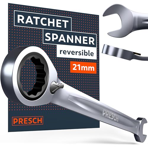 Image of PRESCH Ratchet Spanner Reversible 21mm – Minimal Return Angle (3°, 120 Teeth) – 15° Offset for Tight Spaces – Precision-machined, Durable Ring Spanner - Metric Wrench