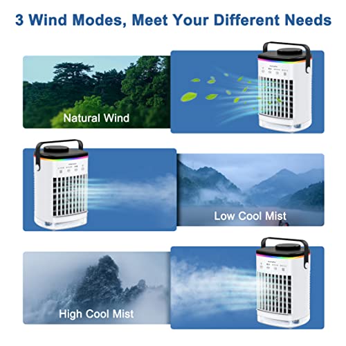 Portable Air Conditioners, Leaeyfe Cooling Fan Mini Air Conditioner Portable, 4 Wind Speed & 7 Led Light, 2 Cool Air Spray & 2-8H Timer, Personal Air Conditioner Evaporative Air Cooler For Room/Office #TOP2