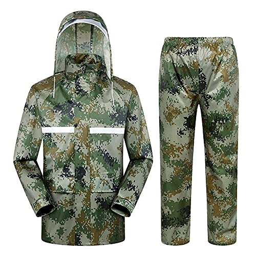 Manteau de Pluie Imperméables à Vélo (Veste + Pantalon),Veste de Pluie Respirante avec Bande RéfléChissante,Combinaison de Pluie de Camping de Pêche en Plein Air pour Hommes Femmes (XXL,Camouflage) Cover