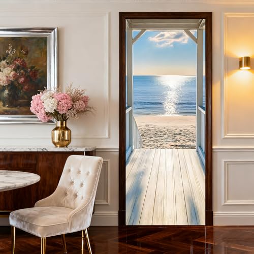 Image of Nuxovilar Beach Porch Door Stickers Peel Stick PVC 30.3x78.7 Inches