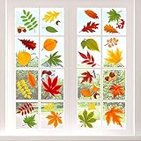 Adoreu Fall Leaves Window Clings Autumn Thanksgiving Acorns Window Sticker Harvest Maple Decorations Autumn Decals Party Decor Ornaments (8 Sheets)