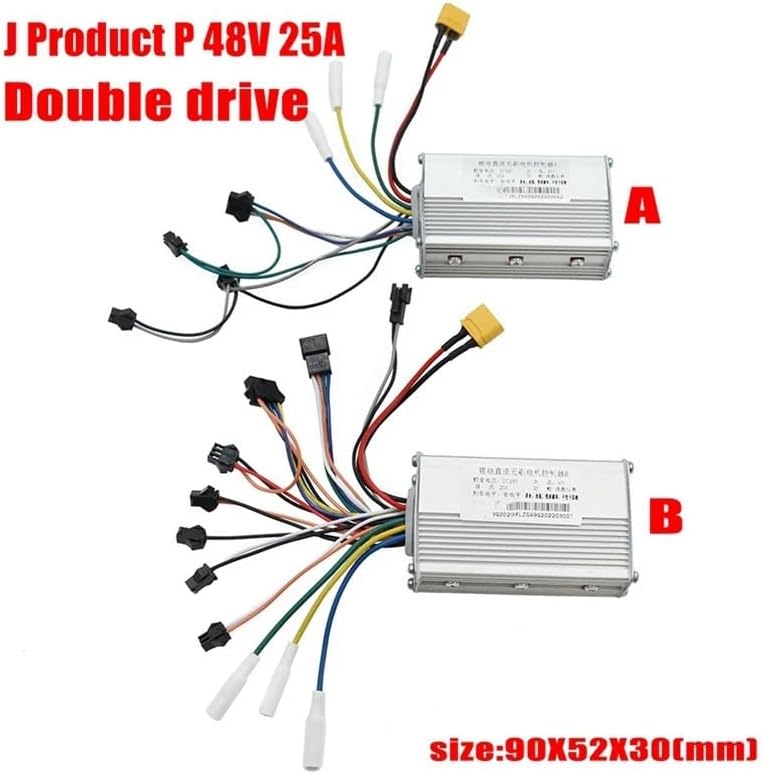 Two XIBANY brushless motor controllers, labeled A and B, with various wiring connectors.