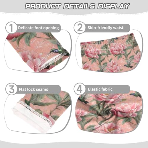 Watercolor Peony Hummingbird Flower Girls Leggings Soft Stretch Workout Yoga Dance Pants for Kids Casual Tights3