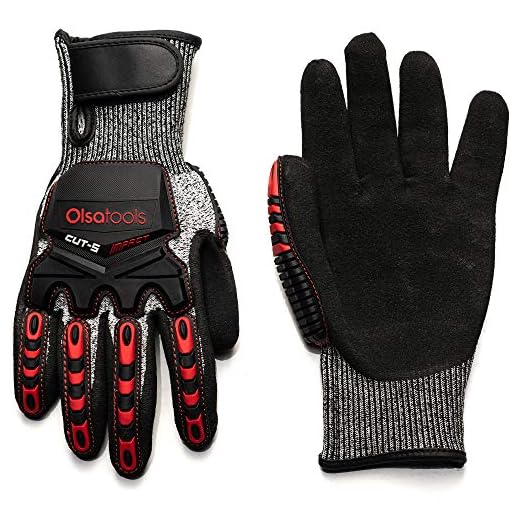 Olsa Tools Mechanic Gloves, Highly Cut Resistant, Cut Level 3 (Medium) | Mechanics Gloves | Sandy Nitrile | Cut Resistant Work Gloves | Tear and Abrasion-Resistant | Impact Gloves