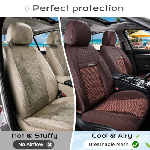 Image of Coverado Leather Seat Covers Front, 2-Pack Universal for Cars, Waterproof Luxury Leatherette Cushions, Auto Protectors, Fit for Most Vehicles - Brown