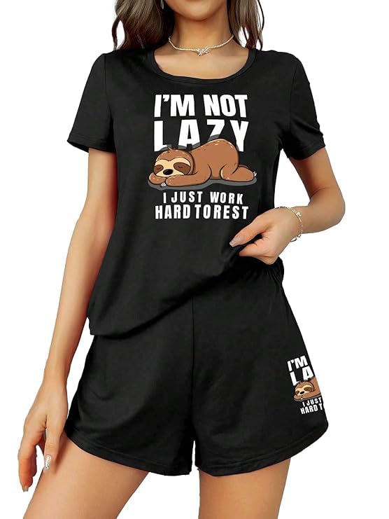 Women 2 Piece Loungewear Nightgown Pajama Set, Floral Print, Short Sleeve, Round Neck Top with Long Trousers, Girl Home Casual Sleepwear All Size