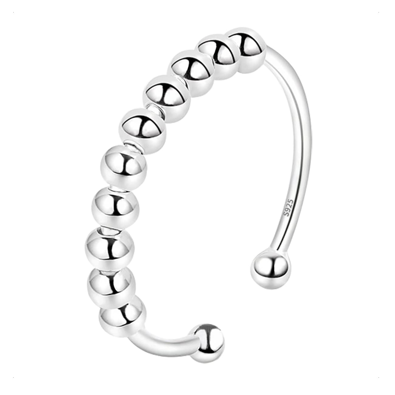 KONFENAnillos Antiestres Ajustables Plata, Anillo Antiestres Plata de Ley 925 con Cuentas, Anxiety Ring Finos Giratorio Abierto Ajustable Anillos Regalos para Mujere Hombres Niñas Unisex