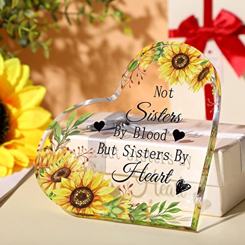 Friendship Gifts For Women Friend Birthday Gifts For Sister Friends Thank You Gifts For Friends Acrylic Heart Decorative Signs Plaques Sunflower Succulent Gift Nurse Teacher Graduation Decor (Heart) #TOP2