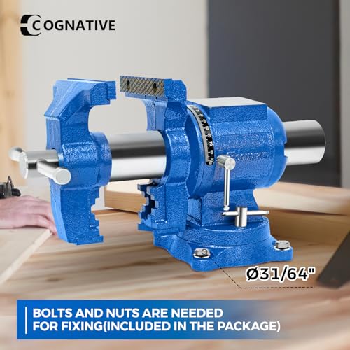 Image of 6-Inch Heavy Duty Bench Vise Ductile Iron Bench Vise 360 Multi-Purpose Bench Vice with Anvil, Clamp force 9900lbs, Blue Swivel Vise
