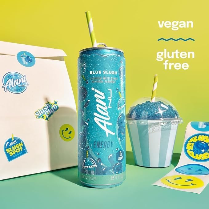 New Alani Sugar Free Energy Drink Cherry Slush, Blue Slush, Pink Slush Flavor 12 fl oz Low-Calorie Energy Boost Drinks (Pack of 6)