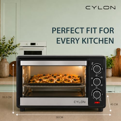 Image of CYLON OvenPro Multi-Function 28 Litre OTG for Kitchen | 1500W Oven Toaster Griller with Rotisserie, Adjustable Temperature & Timer | Bake, Grill & Toast, Oven for Baking - Silver