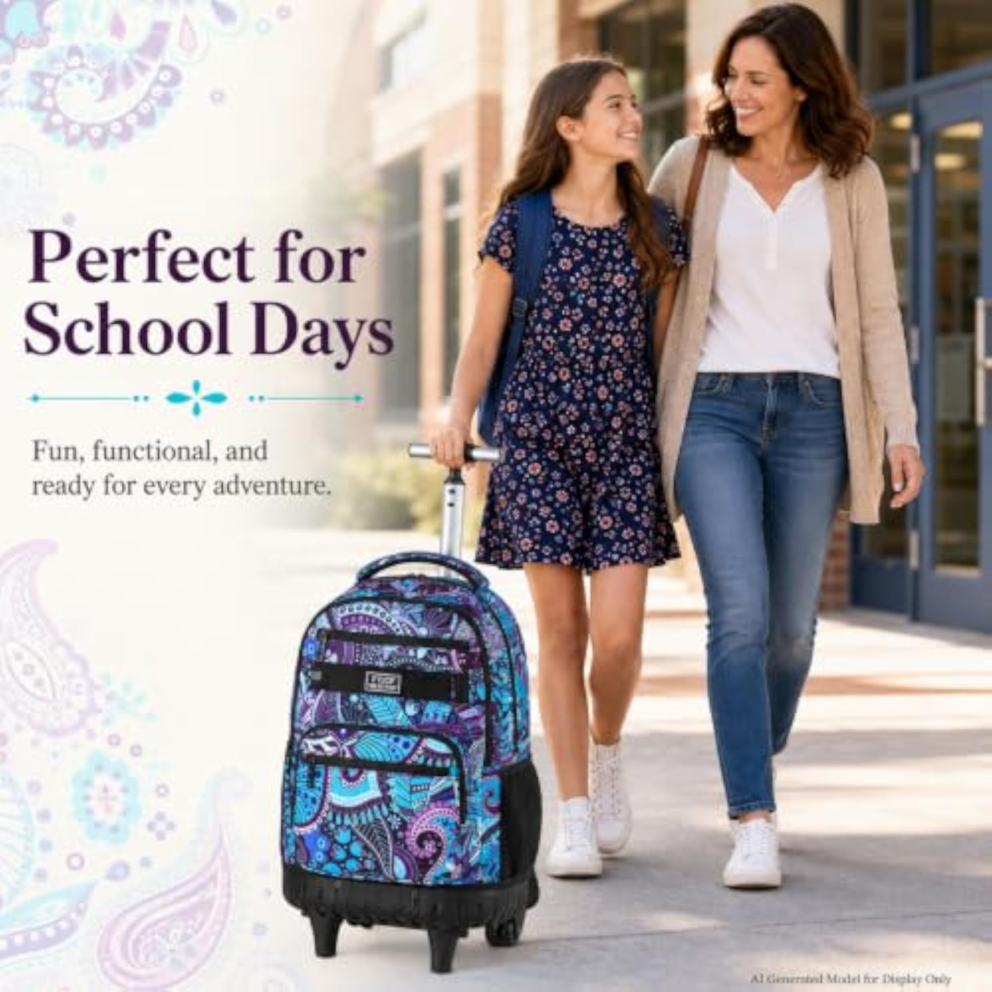 Rolling Backpack with Lunch Box for Adults