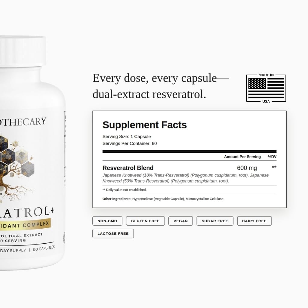 Resveratrol+ 600mg Trans-Resveratrol from Japanese Knotweed Root - Dual Extract Anti-Aging & Heart Support - Vegan, Non-GMO, Gluten Free - 60 Capsules — Amazon image 3
