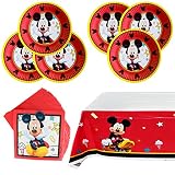 Birthday Party Supplies For Mickey Mouse, 20 plates, 20 napkins and 1 tablecloth，Mickey theme birth