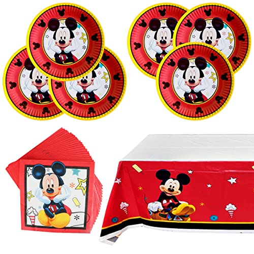 Birthday Party Supplies For Mickey Mouse, 20 Plates, 20 Napkins And 1 Tablecloth，Mickey Theme Birthday Party Decoration Set #TOP13