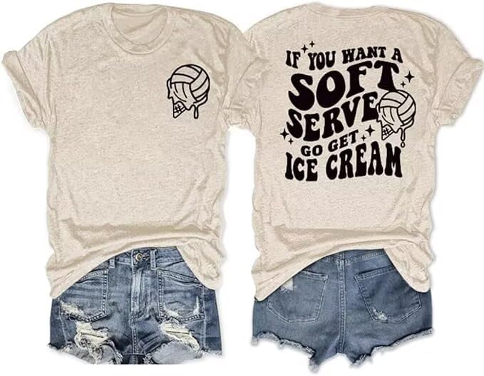 Mihvhyrt Volleyball Shirt Women Volleyball Lover Player Mom Coach Gift If You Want a Soft Serve Go Get Ice Cream Game Day Tee