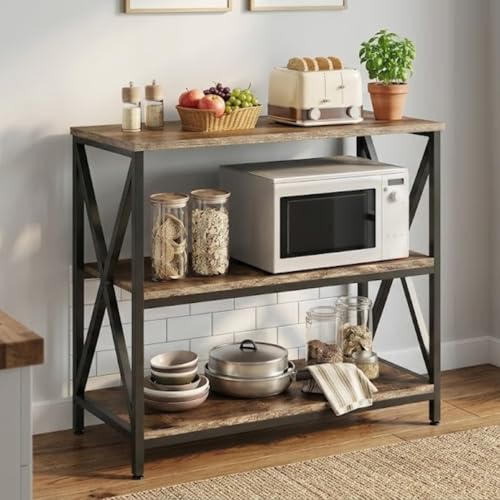 Image of TEKAVO Arina 3 -Tier Kitchen Organizer Rack|Multipurpose Microwave Stand for Kitchen Platform & OTG Oven|Steel Utensils Storage Shelf | Forest Wood, Metal (80x40x87 cm) - DIY