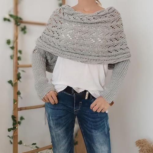 Women's Double Sleeve Scarf, Multifunctional Wrap Shrugs, Hollow Knitted Cable Wrap3