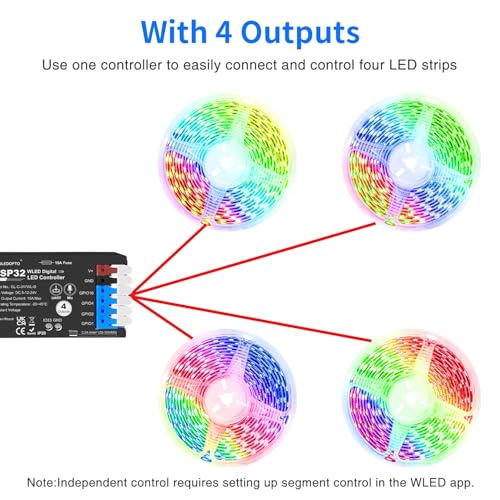 ESP32 WLED LED Strip Controller 4 Channel Outputs 15A Fuse Link TI Level Shifter UART Download DIY Dynamic Lighting Mode APP Control for Digital RGB IC WS2811 WS2812 WS2815 SK6812 etc - Image 3