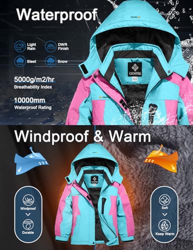 Image of GEMYSE Girl's Waterproof Ski Snow Jacket Hooded Fleece Lined Windproof Winter Jacket