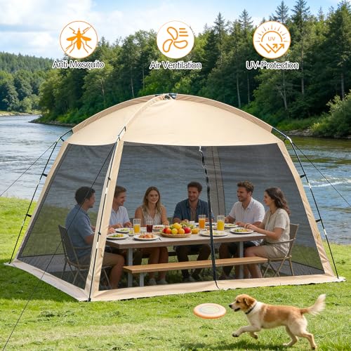 12'x12' Camping Screen Tent - Portable Screen Canopy 8-10 Person&Instant UV Resistant Sun Shelter,Easy to Set Up&Mosquito Net Tent&Waterproof,Suitable for Family Camping Trip,Backyard,Picnic - Image 4