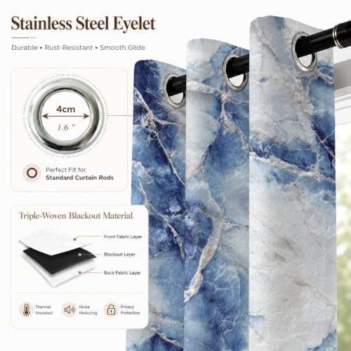 Draperies d’intimité à oeillets bleu et blanc occultantes pour isolation fenetre