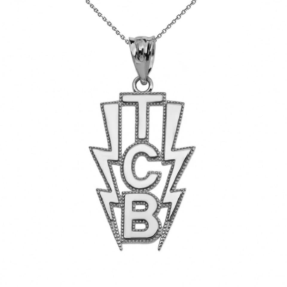 Fine Sterling Silver Taking Care of Business in a Flash (TCB) Vertical Pendant Necklace, 16"