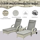 Sonnenliege Gartenliege Tisch 3er-Set Gartenmöbel Polyrattan Metall Grau - 3