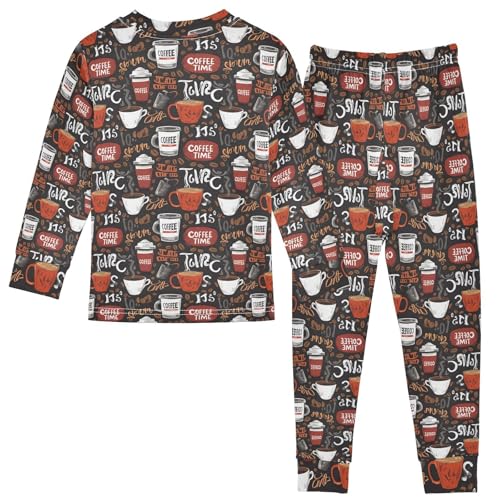 ALAZA Red Coffee Black 2 Piece Pajama Set Long Sleeve Top and Pants Sleepwear Unisex2