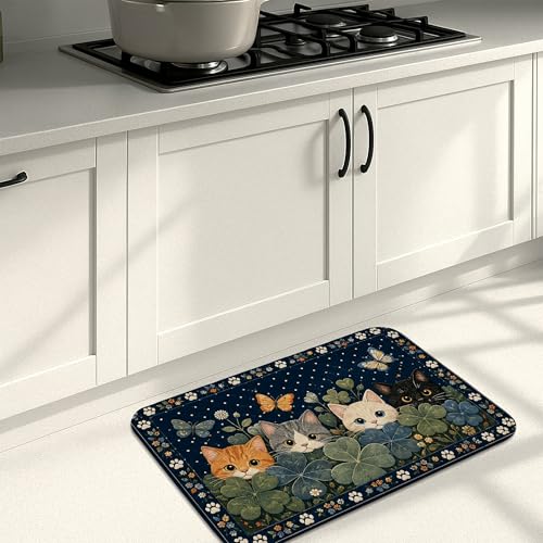 Tapis de cuisine en forme de chat d'automne pour sol, tapis doux et confortable à motif félin, tapis décoratif lavable pour éviers, buanderie, salle de...