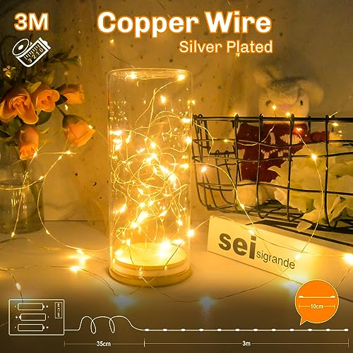 Gcstnn Lichterketten Batterie Timer, 2 Stück 3M 30LED Micro Fairy Lights IP65 Wasserdichte Kupferdraht für Zimmer Garten Krüge Flaschen… – Ansicht 4